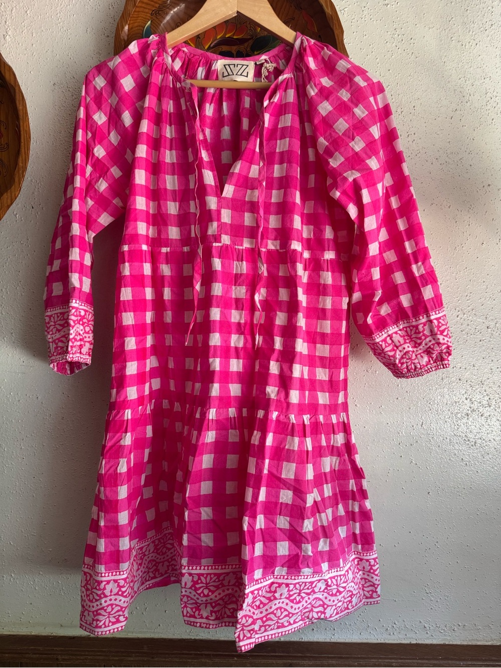 SZ Blockprints Priya Hot Pink Hingham Mini Dress Size Medium - Picture 3 of 8